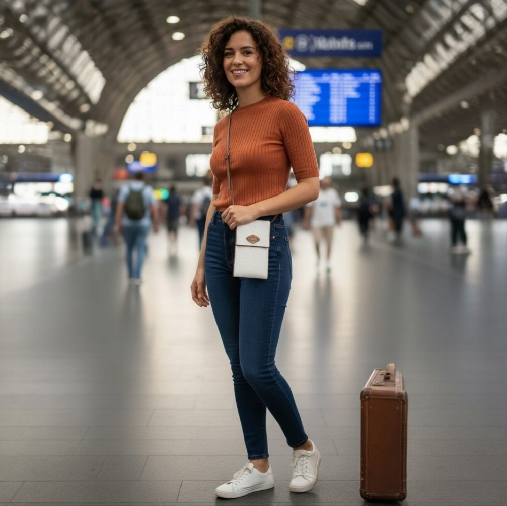 Vintage Esprit 90s‎ White Pebbled Crossbody Travel Wallet Passport Organizer